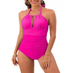 Damen Einteiler Badeanzug mit floralen Cut-Outs und elegantem Wickelrock R&B