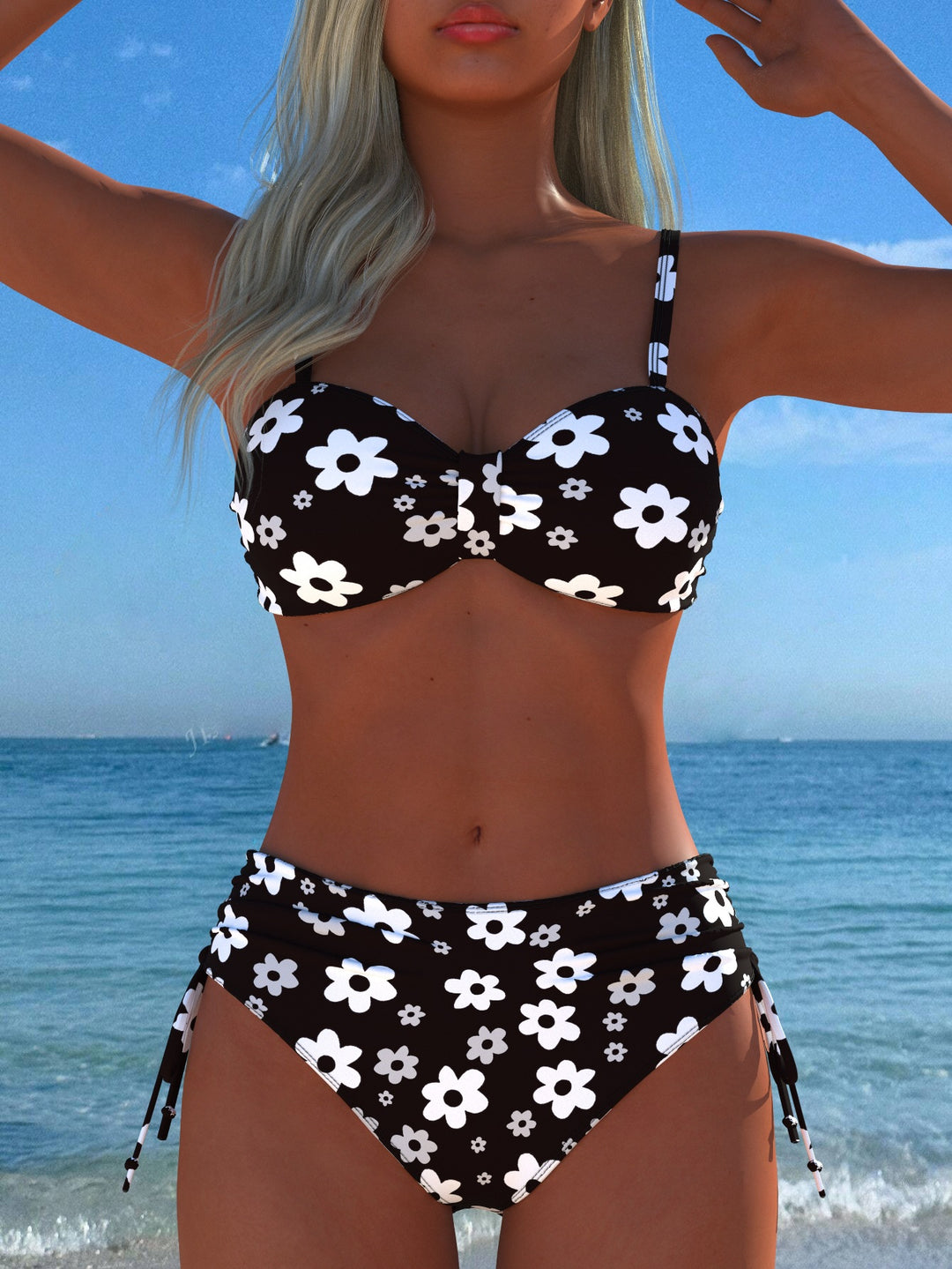 Damen Bikini-Set mit stilvollem Karomuster und goldfarbenen Akzenten R&B