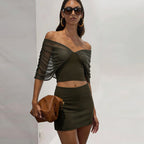 Damen Set mit off-shoulder Oberteil und figurbetontem Rock R&B