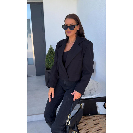 Damen Cropped Doppelreihiger Blazer R&B