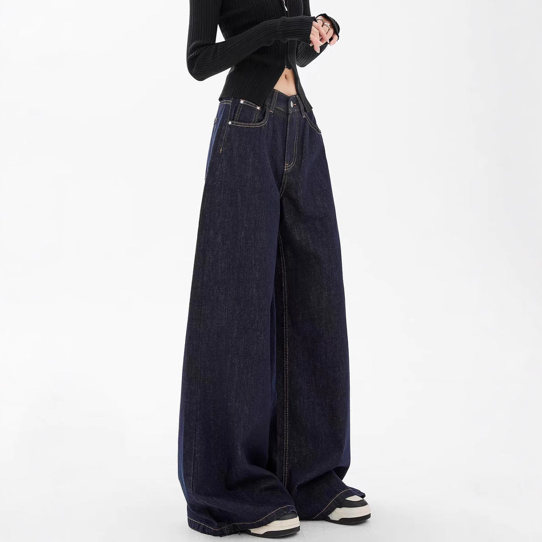 Damen weite Denim-Jeans im lässigen Stil mit hoch geschnittenem Bund und modernen Features R&B