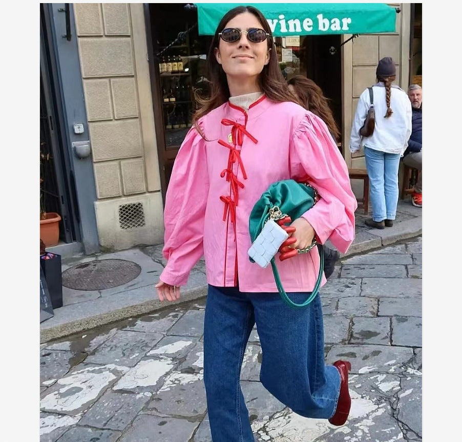Damen Verspielte Bluse mit Rüschendetails und Kordelzug R&B