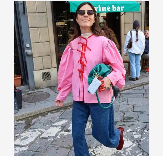 Damen Verspielte Bluse mit Rüschendetails und Kordelzug R&B