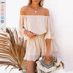 Damen Off-Shoulder Jumpsuit mit voluminösen Rüschensleeves R&B