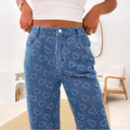 Damen Weite Jeans im verspielten Herzdesign R&B