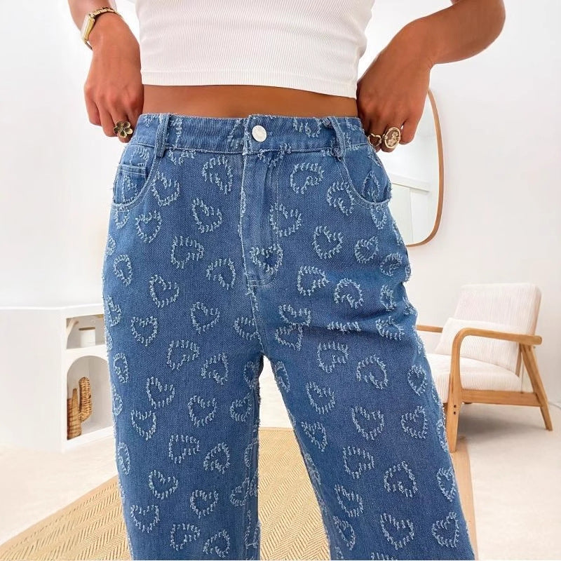 Damen Weite Jeans im verspielten Herzdesign R&B