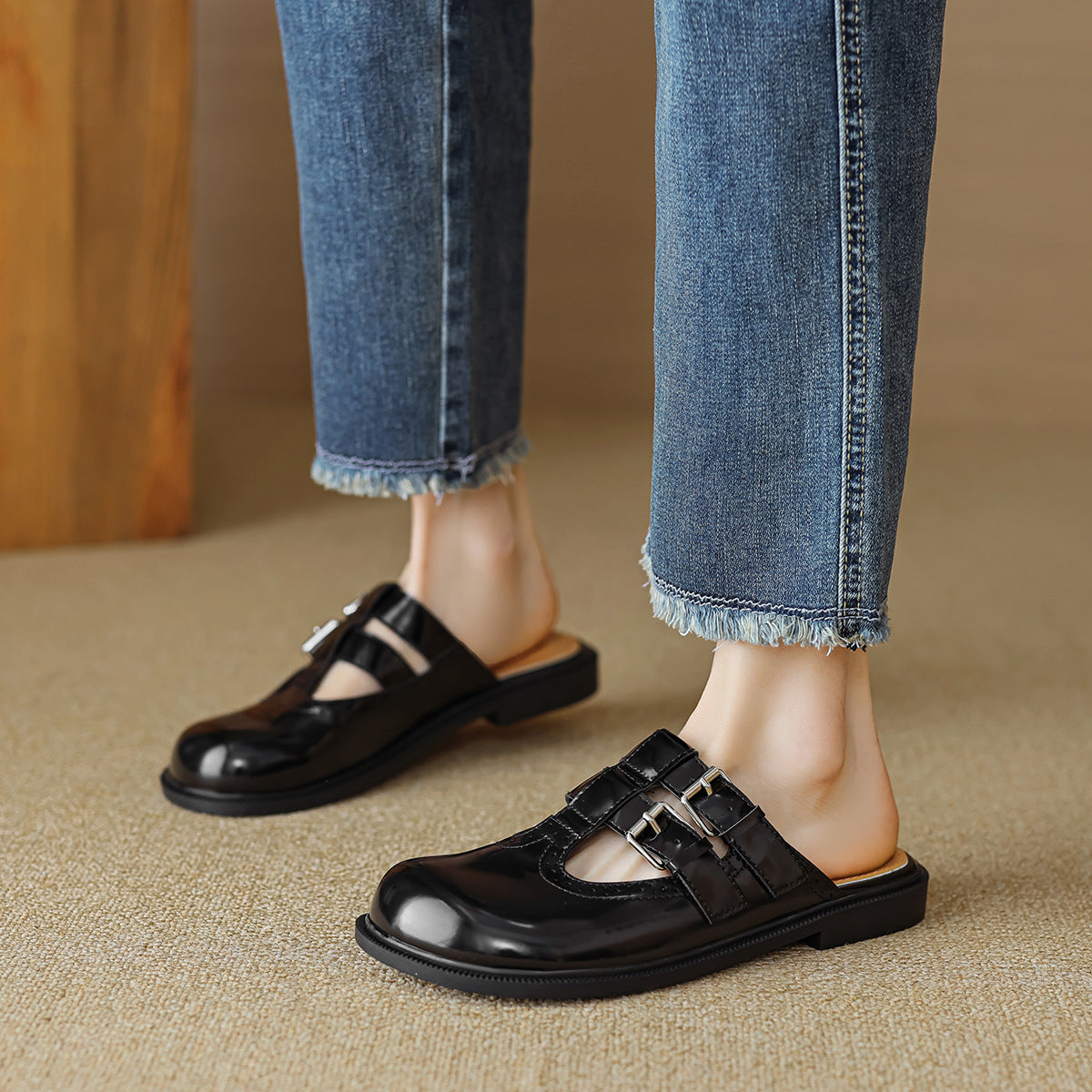 Damen Komfortable Mokassins mit doppelt verstellbarem Riemen