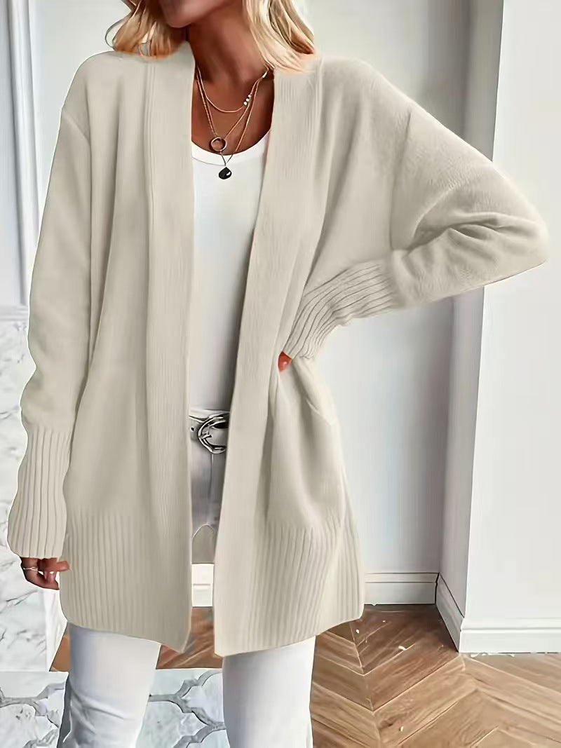 Damen lässige Strickjacke mit offenem Schnitt und Seitentaschen R&B