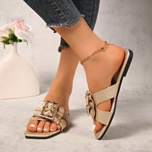 Damen modische Riemchen-Sandalen mit funkelndem Schmuckdetail R&B