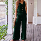 Damen Jumpsuit mit Knopf und weitem Bein R&B