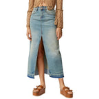 Damen Langer Denim-Rock mit Schlitz und moderner Waschung R&B