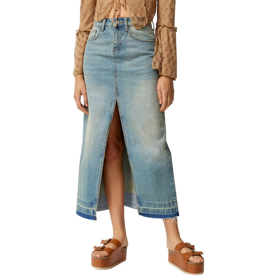Damen Langer Denim-Rock mit Schlitz und moderner Waschung R&B