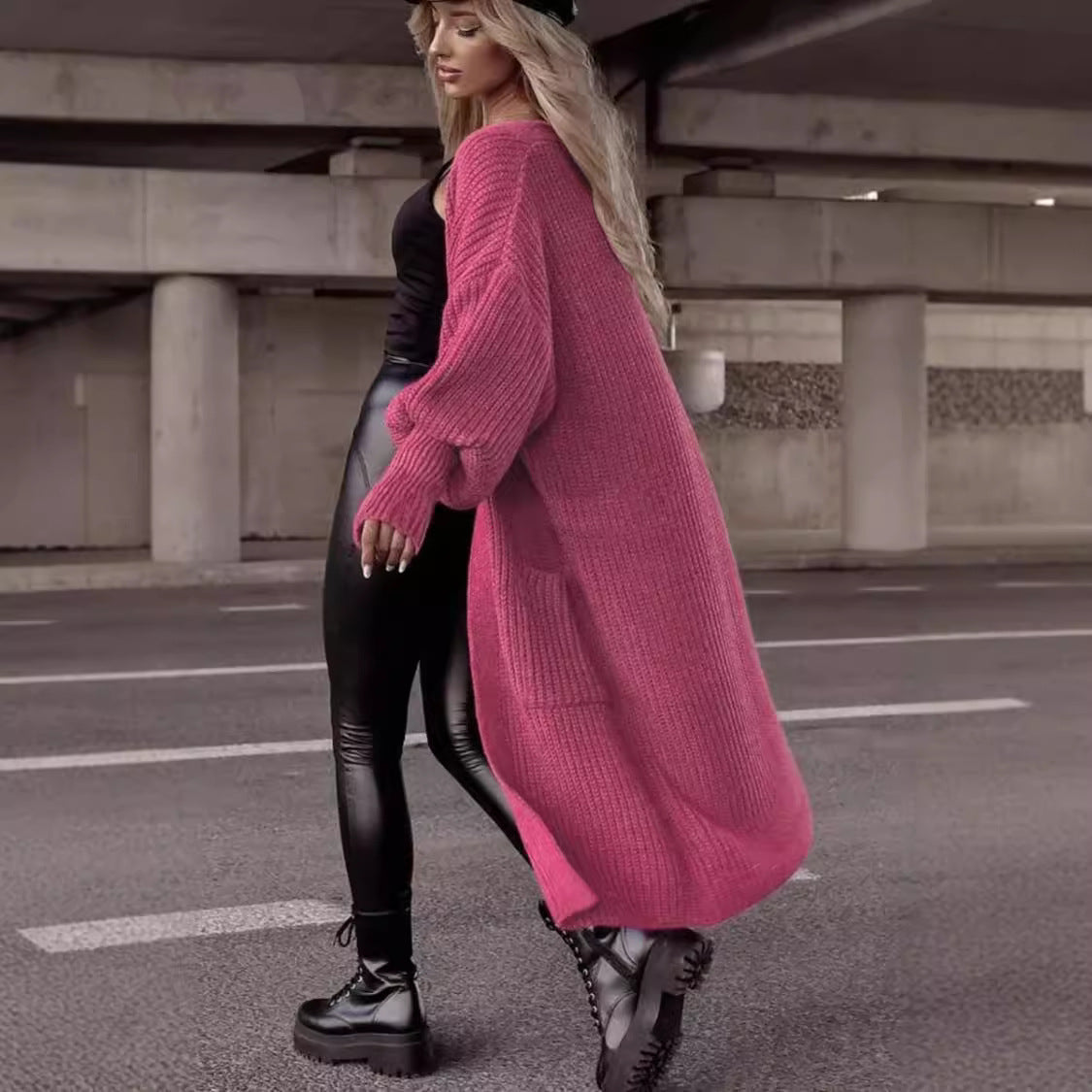 Damen Langer Strickcardigan mit tieferem Rückensaum und lässigem Schnitt R&B