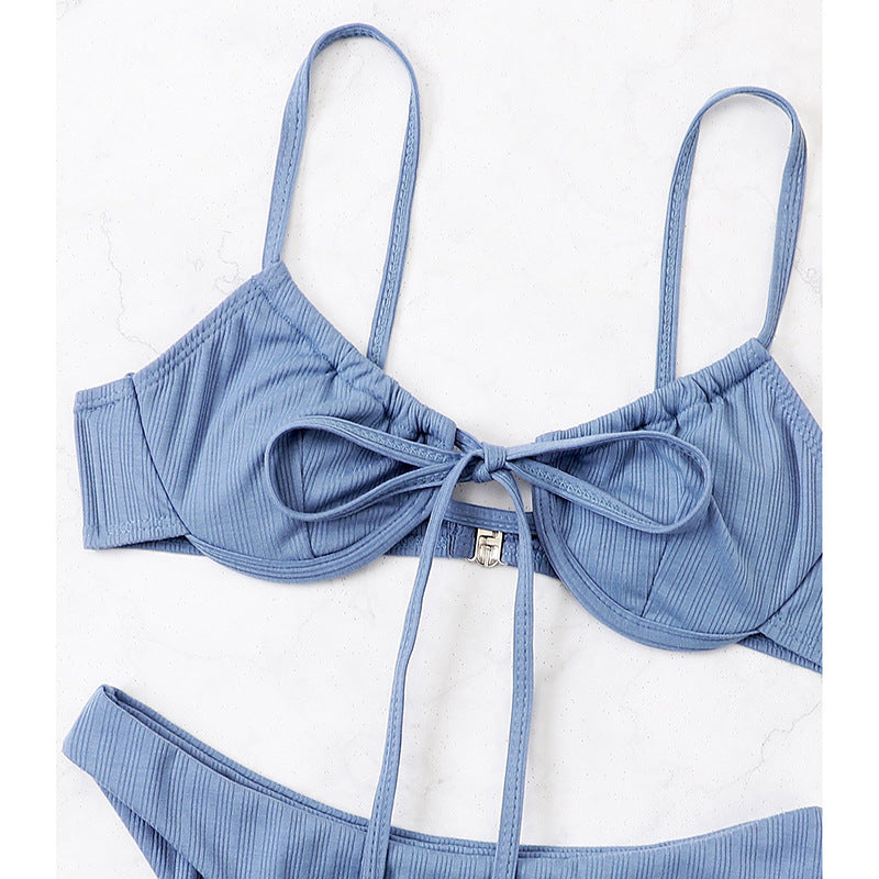 Damen Push-Up Bikini mit verstellbaren Trägern und raffinierten Schnürdetails R&B