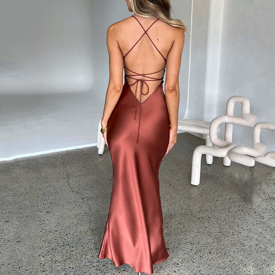 Damen Elegantes Figurbetontes Maxikleid mit Spaghettiträgern R&B