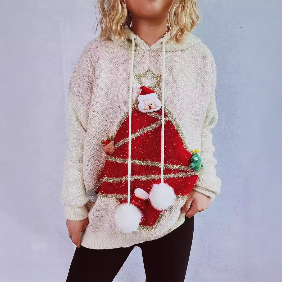 Damen festlicher Hoodie mit weihnachtlichem Motiv und 3D-Applikationen R&B