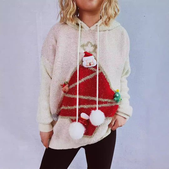 Damen festlicher Hoodie mit weihnachtlichem Motiv und 3D-Applikationen R&B