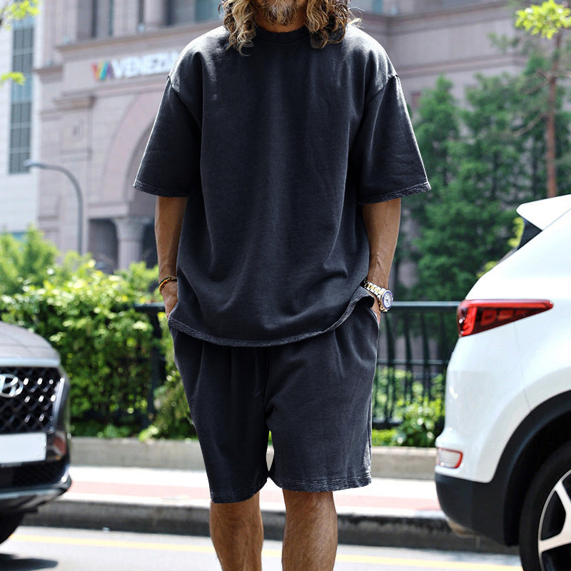 R&B | Lockeres T-Shirt Shorts einfarbiges Set