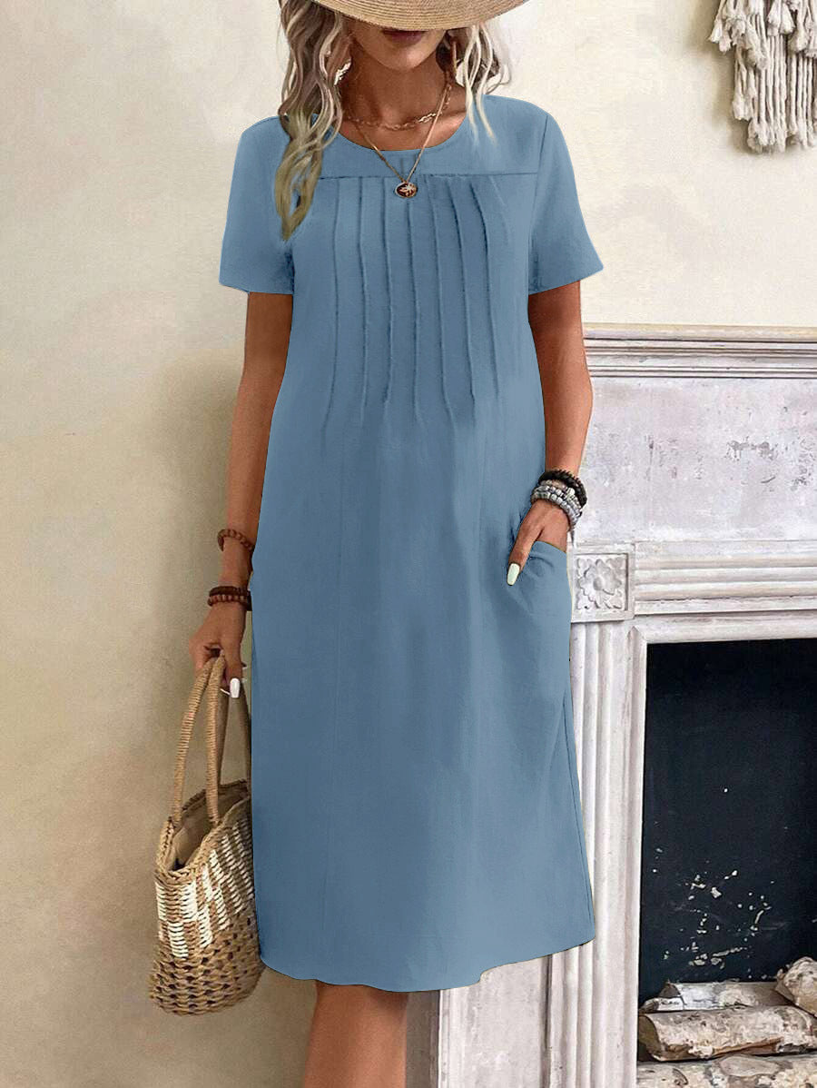 Damen lässiges Midi-Kleid mit Falten-Design und praktischen Taschen R&B