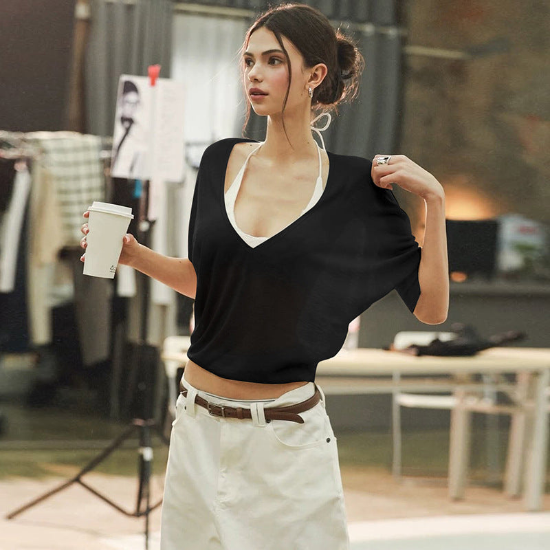 Damen Oversize T-Shirt mit tiefem V-Ausschnitt R&B