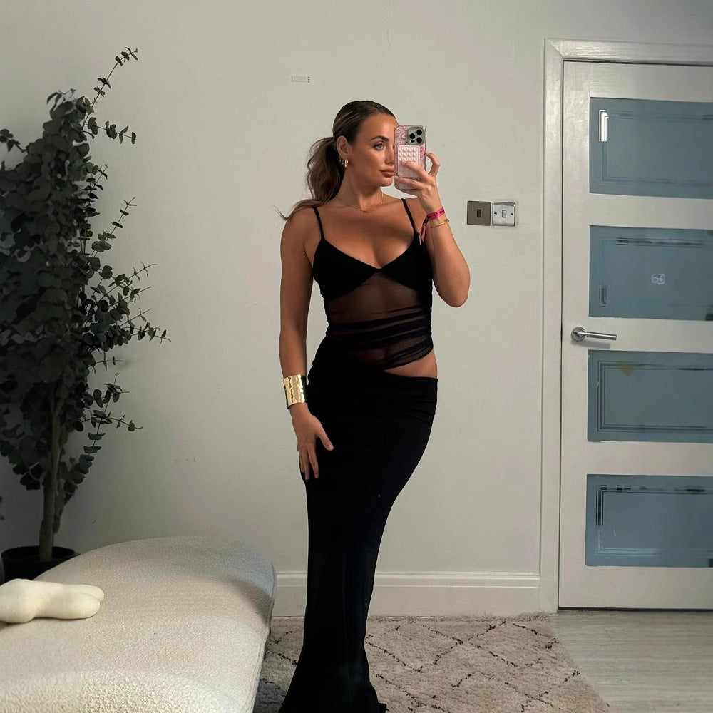Damen Maxikleid mit raffiniertem asymmetrischen Design und eleganten Spaghetti-Trägern R&B
