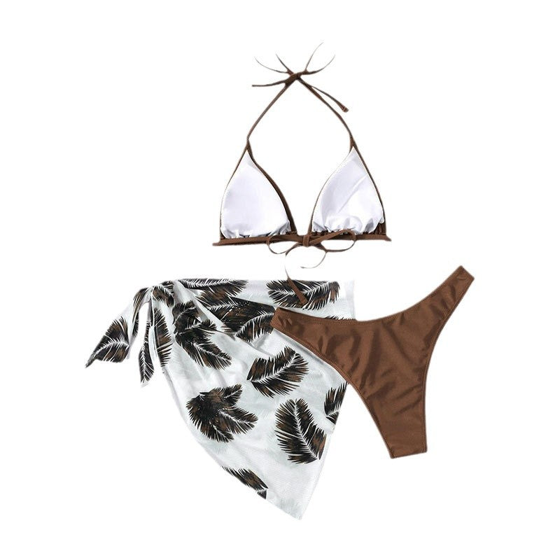 Damen Triangel-Bikini mit verstellbaren Trägern und floralem Sarong R&B