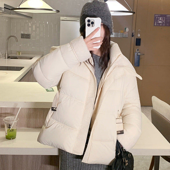 Damen Stylische und warme Pufferjacke mit hohem Kragen und praktischen Taschen R&B