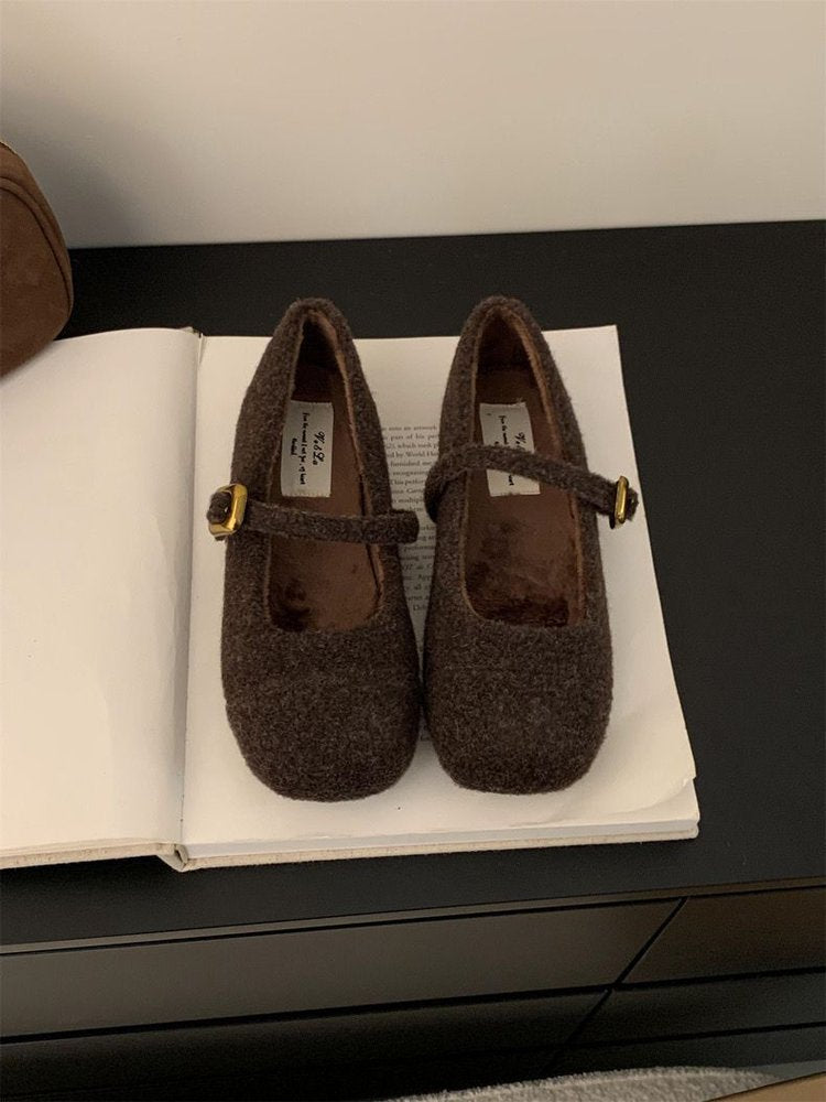 Damen elegante Filz-Ballerinas mit dekorativem Riemchen R&B
