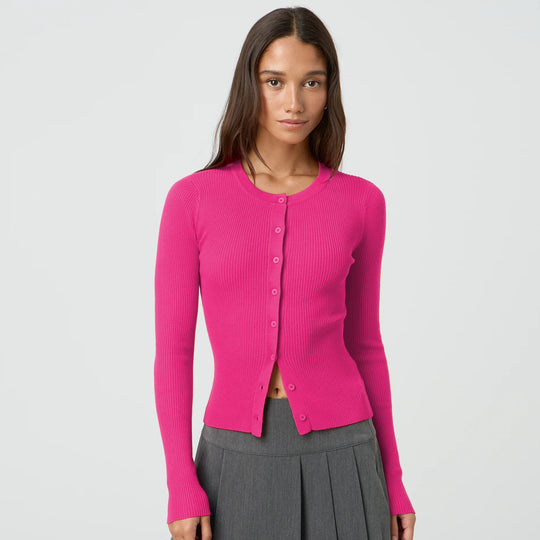 Damen figurbetonte Strickjacke mit Knopfleiste und langen Ärmeln R&B