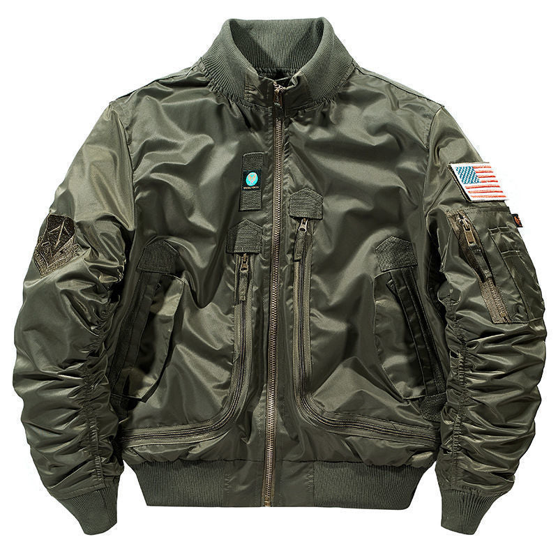 Herren stylische Bomberjacke mit vielseitigen Taschen R&B