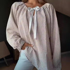 Damen Blusenshirt mit elastischem Puffärmel und dekorativem BindR&Band R&B