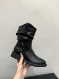 Damen modische Stiefel mit gerafftem Schaft und bequemem Blockabsatz R&B