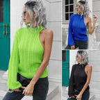 Damen Strickpullover mit asymmetrischem Ausschnitt und hohem Kragen R&B
