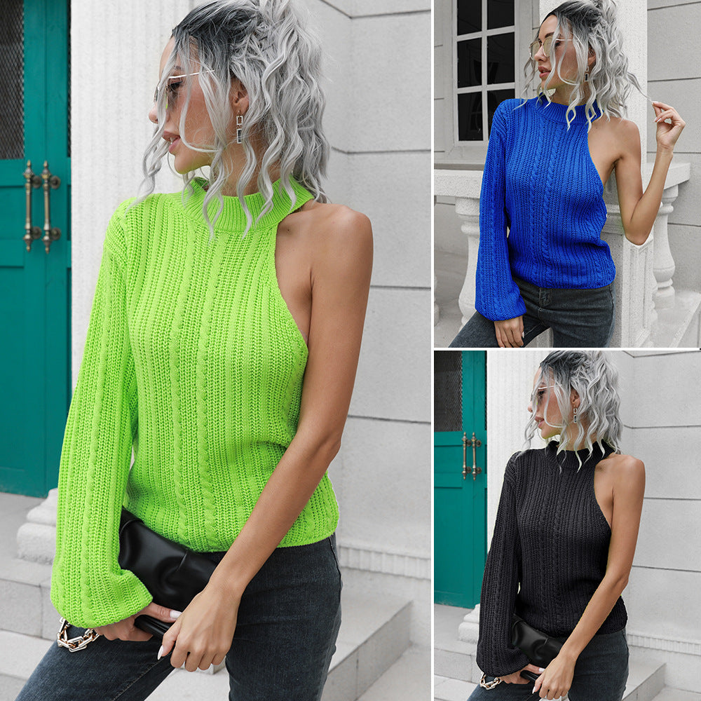 Damen Strickpullover mit asymmetrischem Ausschnitt und hohem Kragen R&B