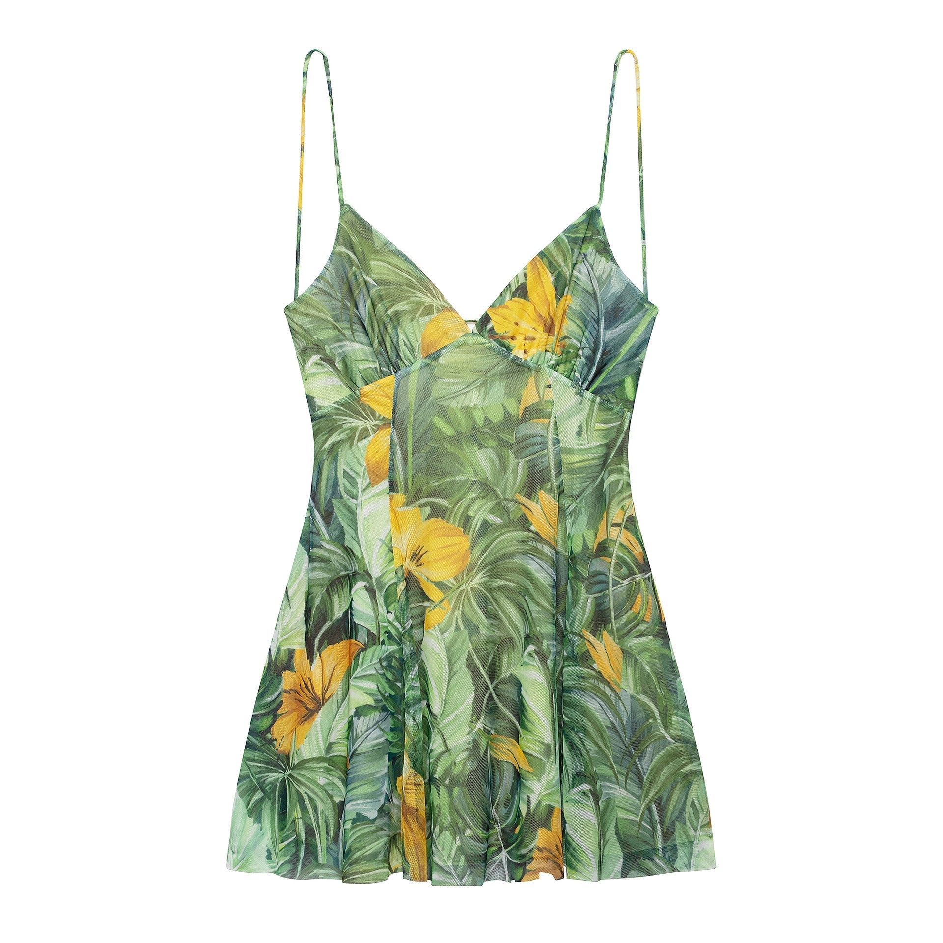 Damen Minikleid mit Floralem Muster und Feinen Spaghettiträgern R&B