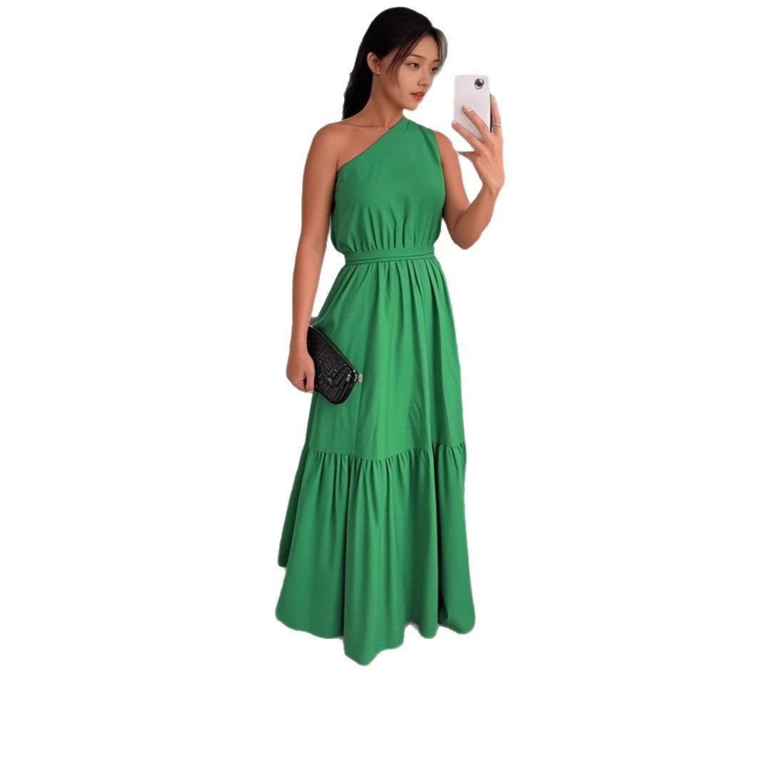 Damen Maxi-Kleid mit asymmetrischem Schnitt und elegantem Taillengürtel R&B