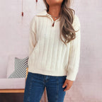 Damen Strickpullover mit kurzer Reißverschlussleiste und Wellenstruktur R&B