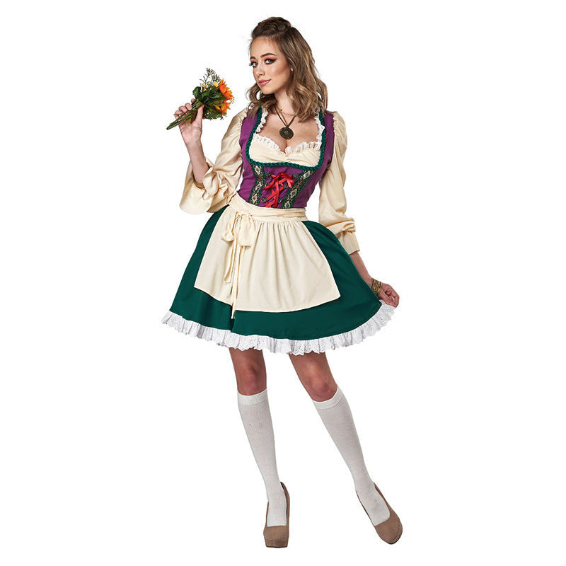 Damen nan traditionelles Dirndlkleid mit Schürze, geschnürter Corsage und Volantärmel R&B