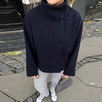 Damen modische Kurzjacke mit hohem Kragen und Knopfverschluss R&B