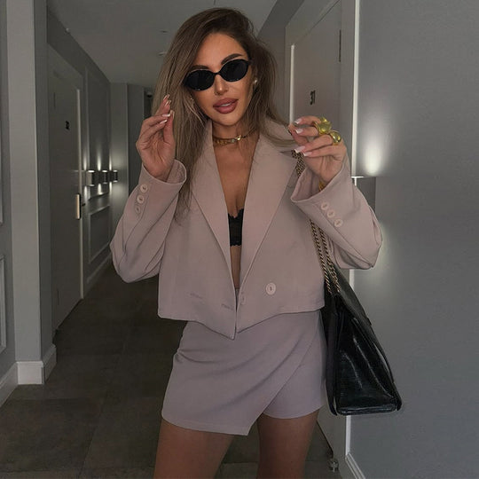 Damen cropped Blazer und Shorts Set R&B
