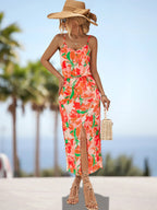 Damen Maxikleid mit floralem Design und elastischem Taillenbund R&B
