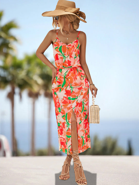 Damen Maxikleid mit floralem Design und elastischem Taillenbund R&B
