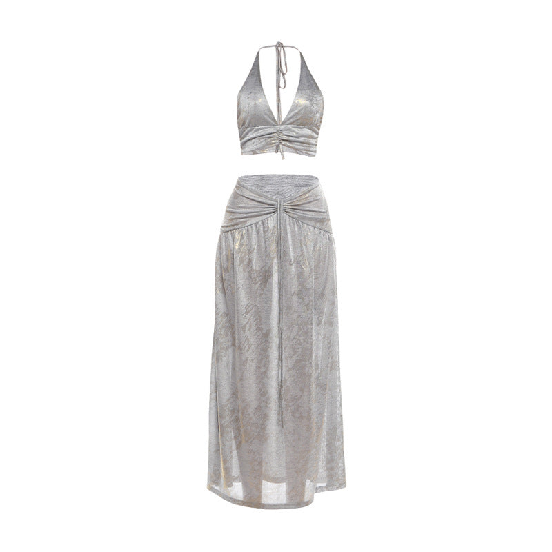 Damen Zweiteiliges glitzerndes Maxikleid mit raffinierten Schnürdetails R&B