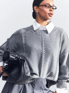 Damen Grober Strickpullover mit eleganter Struktur und weitem Schnitt R&B