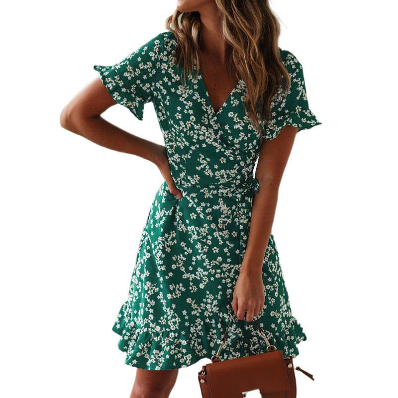 Damen Wickelkleid mit floralem Design und Rüschendetails R&B
