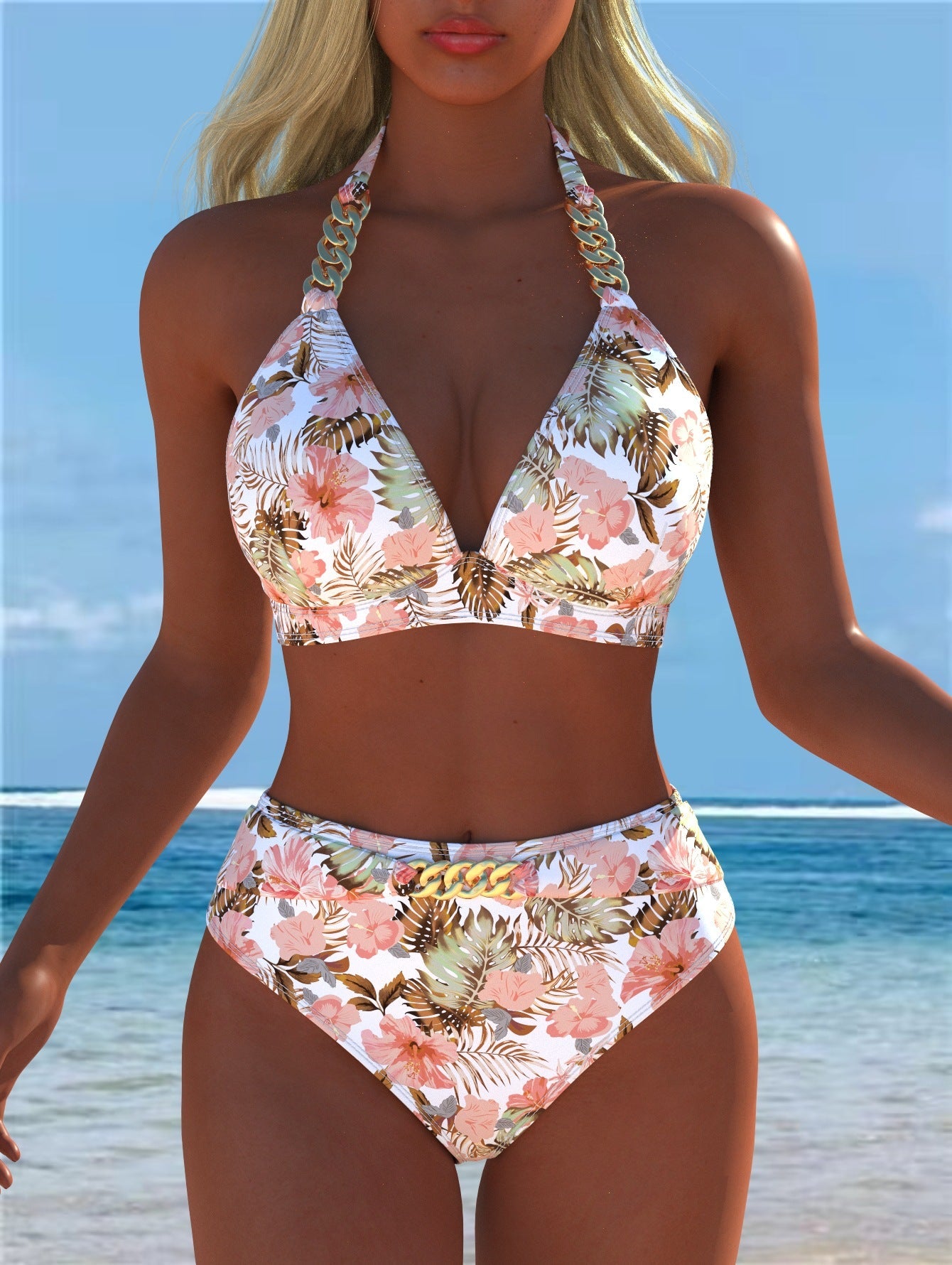Damen Bikini mit luxuriösem Marmormuster und edlen Details R&B