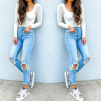 Damen Hochtaillierte Skinny Jeans mit modischen Rissen R&B