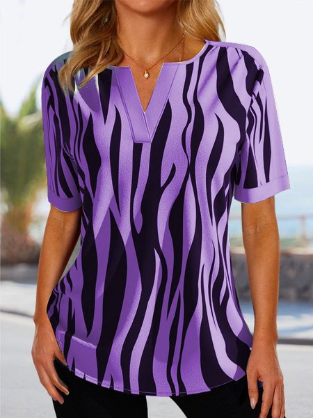 Damen modisches Kurzarmshirt mit modernem Zebrastreifen-Design R&B
