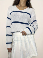 Damen lässiger Strickpullover mit Streifen R&B