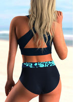 Damen Hochtailliertes Bikini-Set mit floralem Muster und bindbaren Design R&B